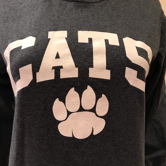 Cats Long Sleeve Graphic Tee Womens Size Small Grey Spell Out Paw Print - Picture 5 of 13